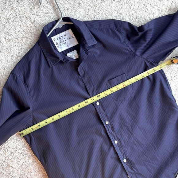FRANK & EILEEN Eileen Sheer Poplin Striped Navy Shirt - Picture 14 of 16